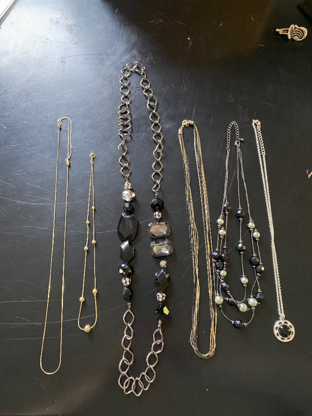 Lot of Black, Silver, and Gold Vintage Necklaces